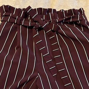 Paperbag Waist Skinny Pants with Self-Tie Belt in Burgundy Stripe